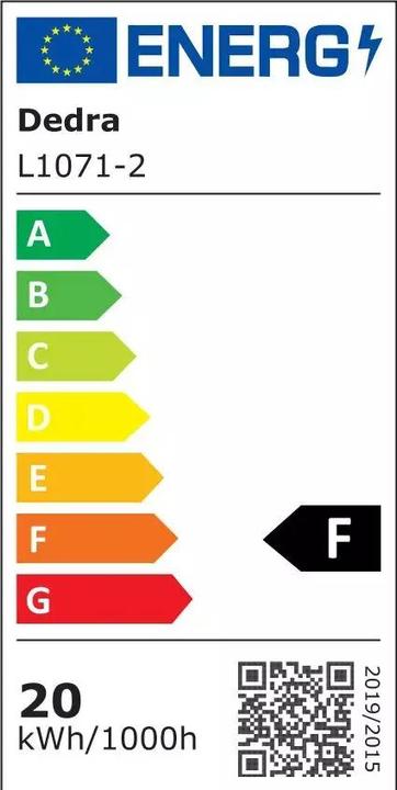Energy Label Dedra Workshop lempa 20W SMD LED, Ekonomiška, trikojis, IP65 (1500 lm)