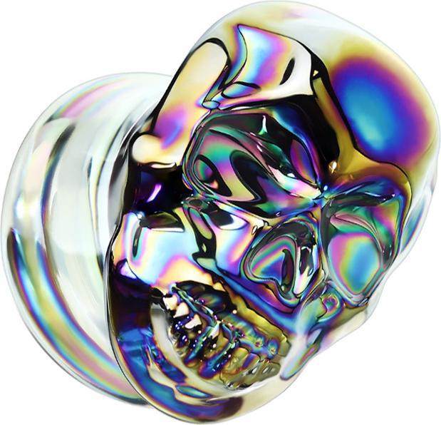 Star Piercing Flared Plug aus Pyrex Glas farbig Schädel (Glas, ohne Messing)