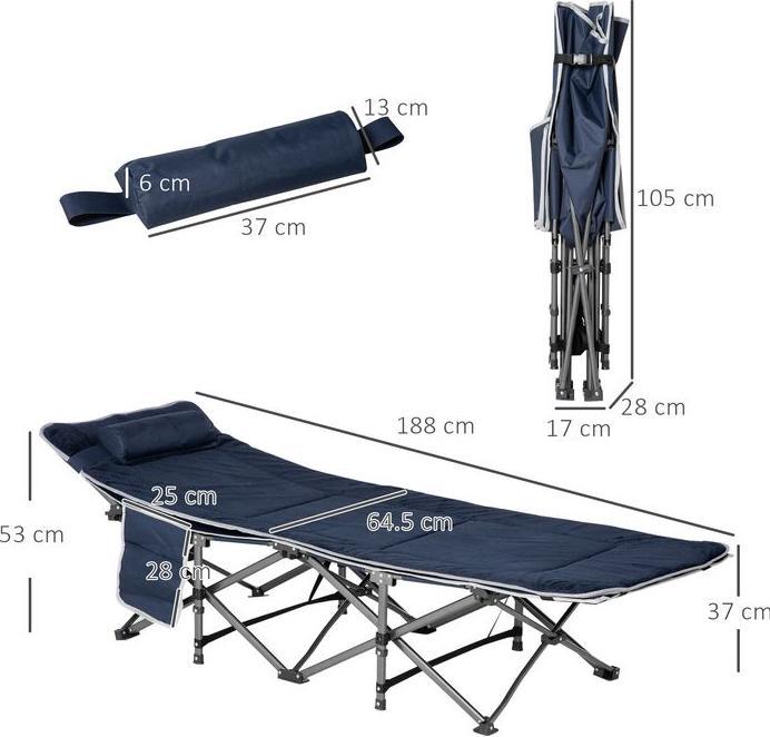 Produktbild Swisshandel24 Campingbett klappbar Feldbett mit Kopfkissen, 188x64.5x53cm, dunkelblau