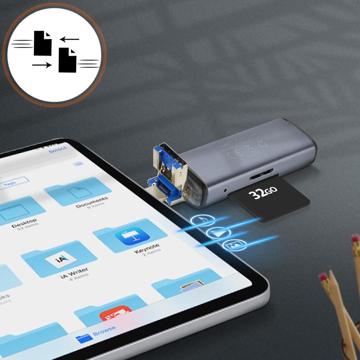 Produktbild LinQ 2-in-1 Lightning / USB-Stecker SD / Micro-SD Kartenleser, - Grau (Lightning, USB)