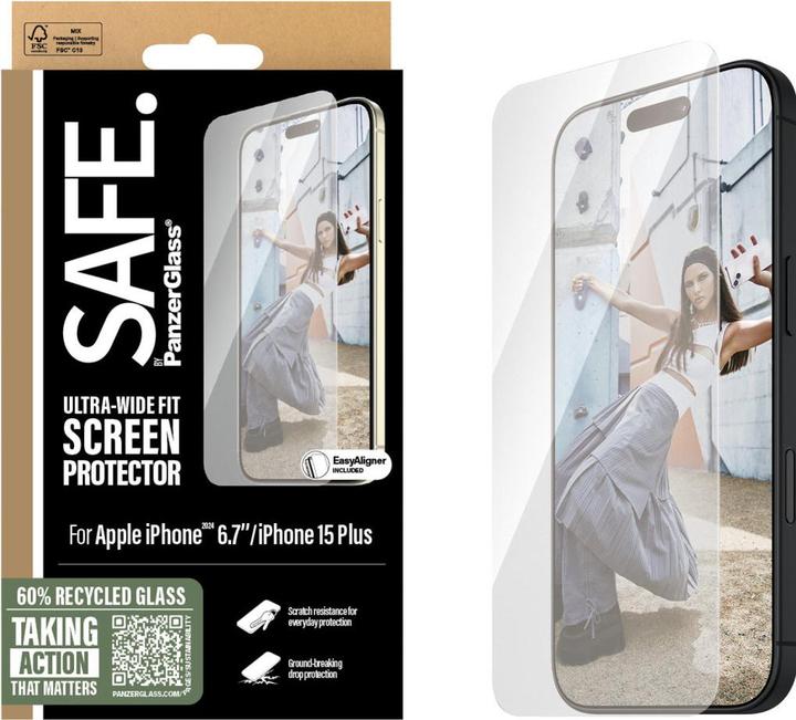 Actual product image PanzerGlass SAFE. Screen Protector iPhone '24 6.7" Ultra-Wide Fit (1 Piece, Apple iPhone 16 Plus)