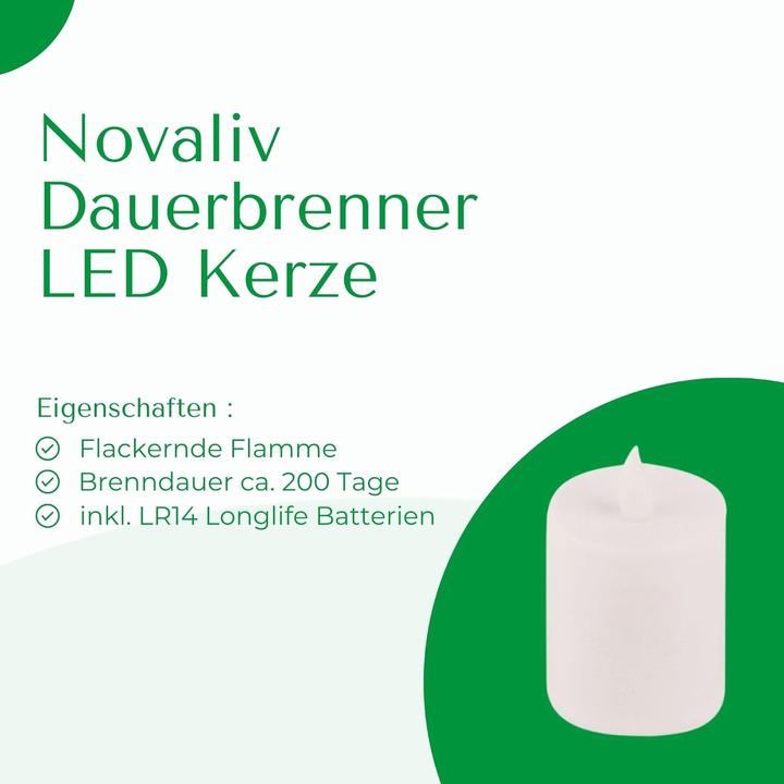 Produktbild Novaliv LED Kerze Outdoor weiss Grablichter LED mit Batterie Dauerkerze | LED Kerzen flackernde Flamme (1 x)