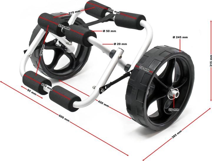 Image du produit Wiltec Chariot de transport Alu Pliable 45kg Kayak Canoë Avec Roues PU & Sangles en Nylon Fixation Sécu