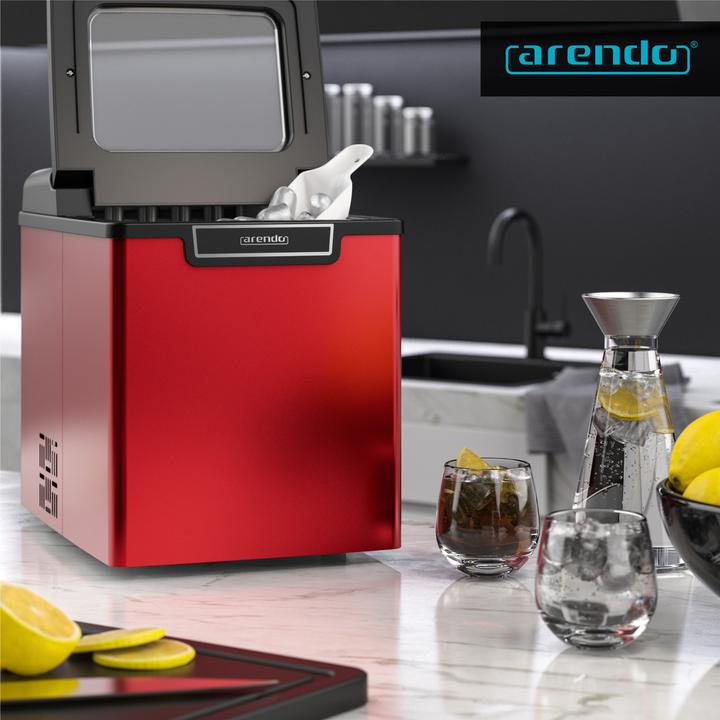 Actual product image Arendo Ice cube machine, 1.8 litre ice cube maker, 9 ice cubes in 8 minutes, 105W ice cube maker, red