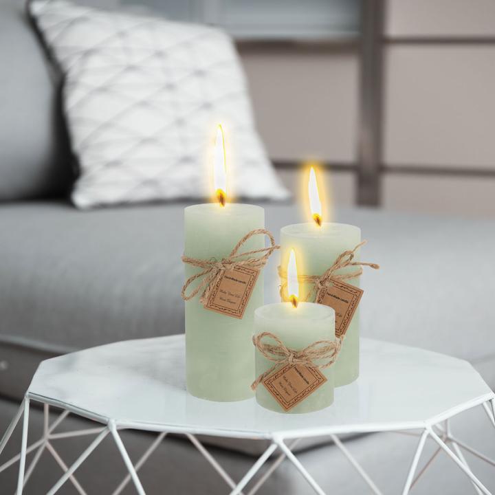 Actual product image Casativo Set of 3 Frosted Turquoise Pillar Candles, Various Sizes (3 pcs.)
