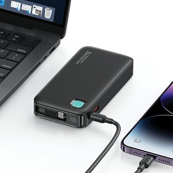 Image du produit Usams Powerbank ze zwijanym kablem USB-C Retractable 10000 mAh PD 20W Fast Charge XY Series czarny/b (10000 mAh, 50 W, 50 Wh)