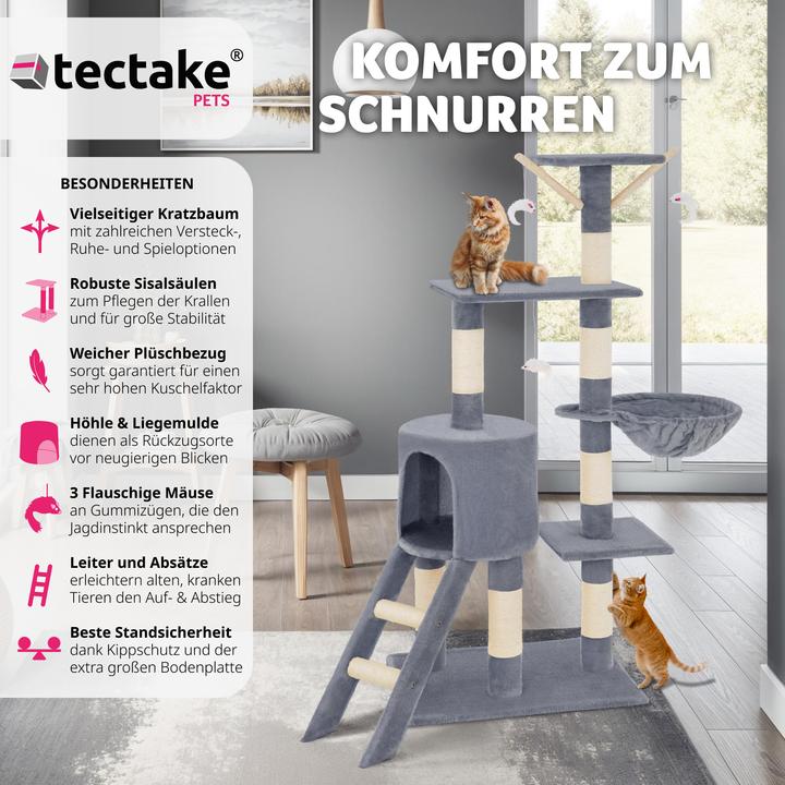 Image du produit tectake Arbre à chat Dominik (144 cm, Gris)