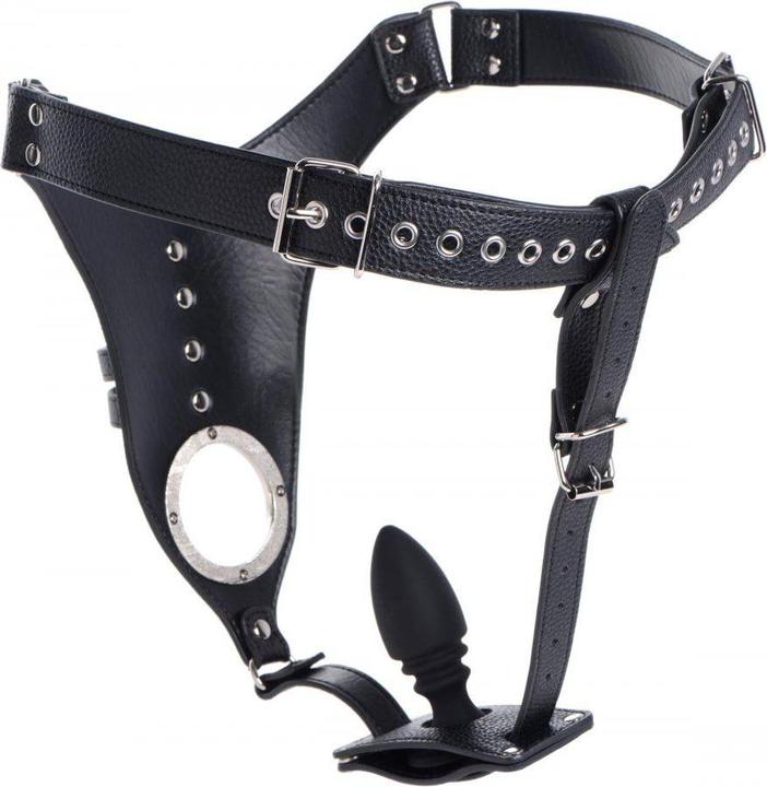 XR Brands Ceinture de chasteté pour pénis avec bouchon anal en silicone