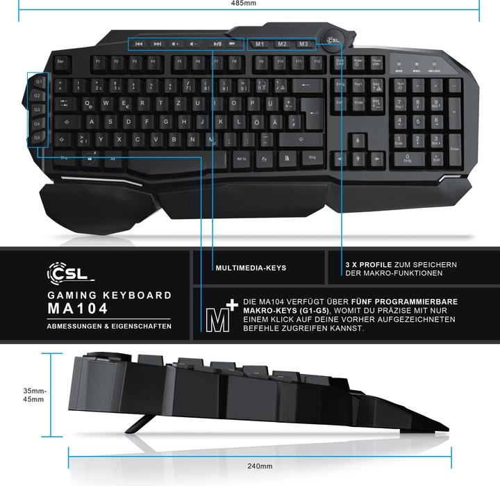 Produktbild CSL Tastatur & Maus Gaming Bundle (CH, Kabelgebunden)
