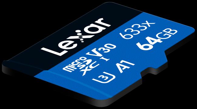 Actual product image Lexar 64GB High-Performance 633x microSDXC UHS-I, up to 100MB/s read 20MB/s write (64 GB, microSDXC, U3, UHS-I)