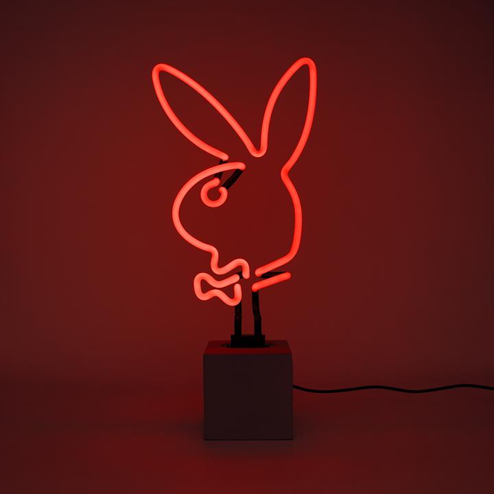 Image du produit Locomocean Lampe de table en verre néon avec socle en béton - Playboy Bunny rouge