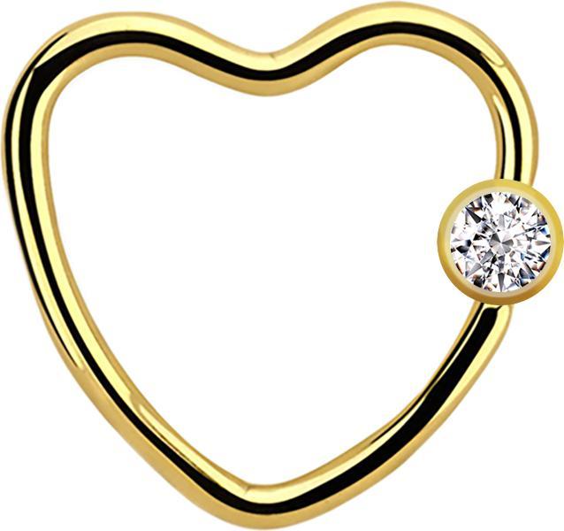 Produktbild Star Piercing Micro Ball Closure Ring vergoldet Herz mit Kristallkugel silber (Chirurgenstahl 316L)
