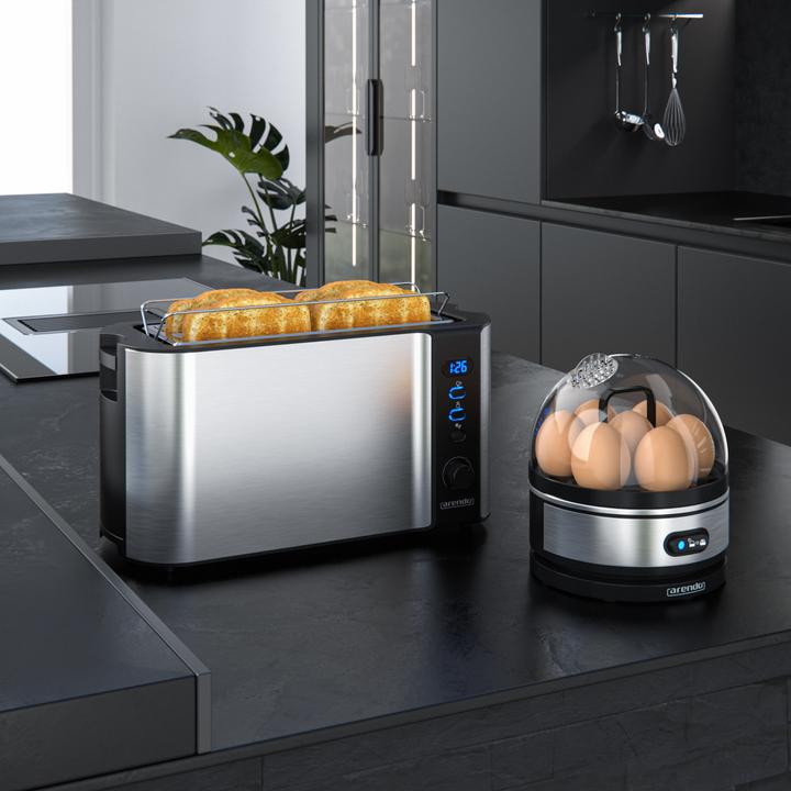 Actual product image Arendo Breakfast set, 4 slice long slot toaster with bread roll top & egg boiler for 7 eggs, silver