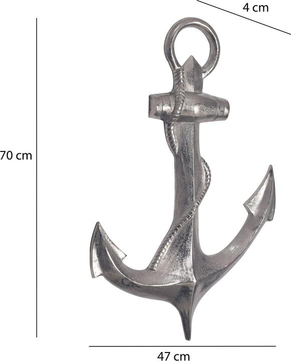 Actual product image FineBuy Deko Anker Wanddeko 70 cm Silber XXL Maritim Aluminium Modern Wohndeko