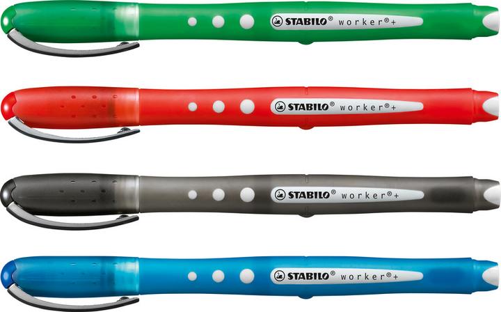 Produktbild STABILO worker+ colorful Tintenroller (Rot, Schwarz, Grün, Blau, 4 x)