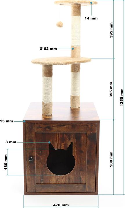 Produktbild Fudajo Kratzbaum Holz 125cm Katzenhaus Katzenkratzbaum Katzenklo Katzenbaum (125 cm, Braun)