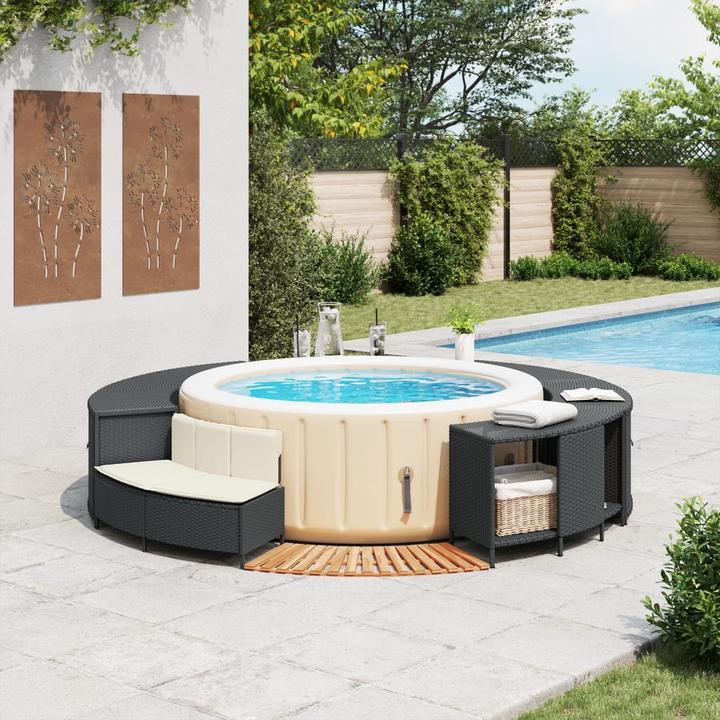 Produktbild VidaXL Whirlpool Umrandung Poolumrandung Poolverkleidung Schwarz Poly Rattan