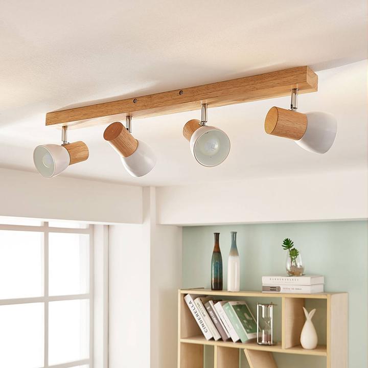 Image du produit Lindby Plafonnier en bois Thorin, quatre flammes (E14)