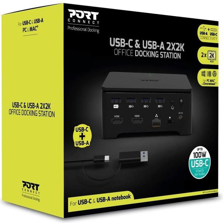 Actual product image Port Designs DOCKING UNIVERSAL OFFICE 901908 2 X 2K-EU, USB-A/USB-C (USB-A, USB-C, 8 Ports)