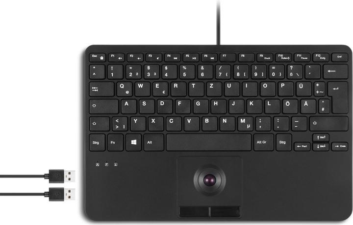 Produktbild Perixx PERIBOARD-526 H DE, Kabelgebundene Mini-USB-Tastatur mit Trackball - Scherentasten - 2 USB-Hu (DE, Kabelgebunden)