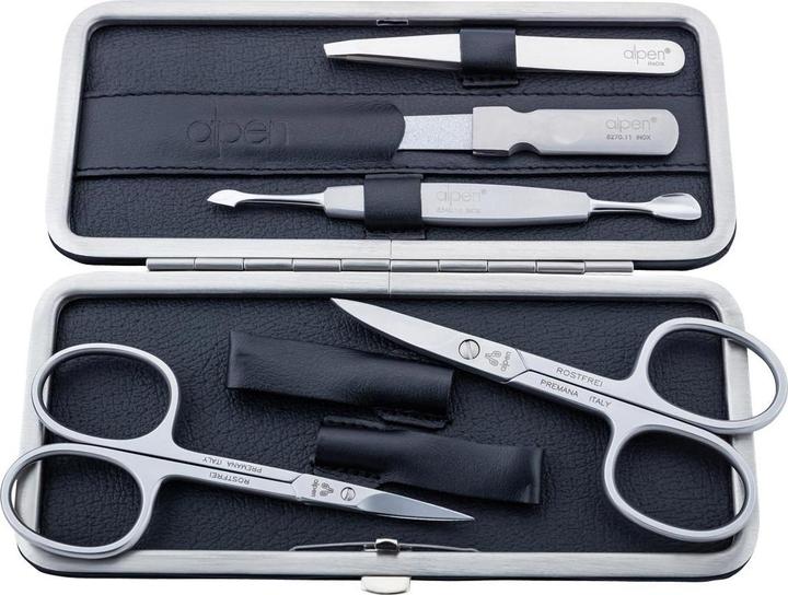 Immagine prodotto Alpen Set manicure, 5 pezzi, inossidabile, forbici per cuticole, forbici per unghie, pinzette, spingi