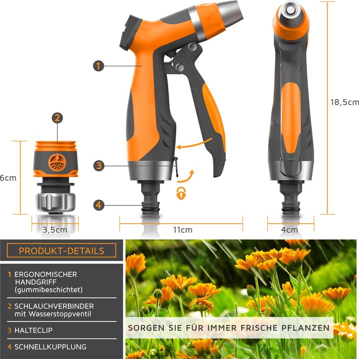 Image du produit Brandson Douchette de jardin, arroseur de jardin, pistolet d'arrosage, débit réglable, poignée pistolet