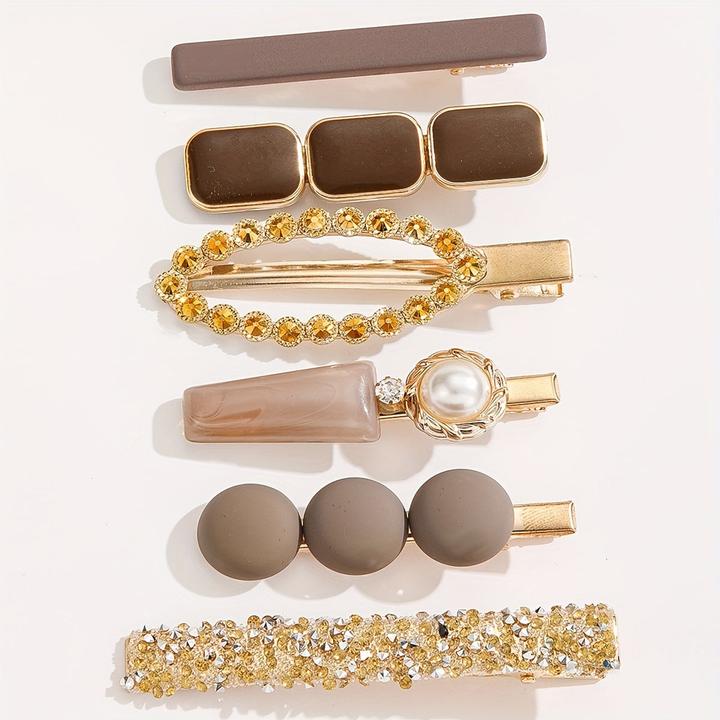 Image du produit Activity Board 6 pièces/set Clip Elegant Strass Faux Perles Décoration Cheveux Antidérapants Clip (6 pcs)