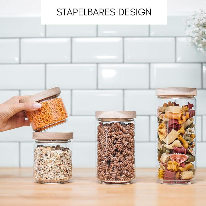 Image du produit Econovo 4-teiliges Vorratsgläser-Set, stapelbar, luftdicht