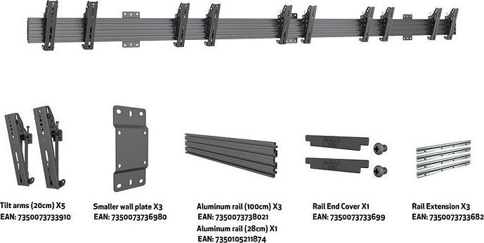 Produktbild Multibrackets 5fach Halterung 5 x 27"-32", VESA 100x100 -200 (Wand, 32", 150 kg)
