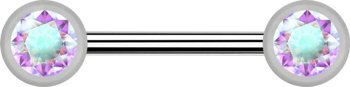 Star Piercing Barbell silber mit zwei Kugel front Kristall multicolor (Titan G23, ohne Messing)