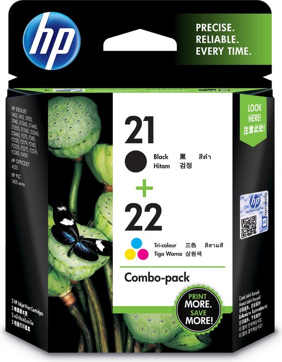 Image du produit HP 21/22 Combo Pack - 2-Pack - Noir, Couleur (Cyan, Magenta, Jaune) (M, CF, C, Y)