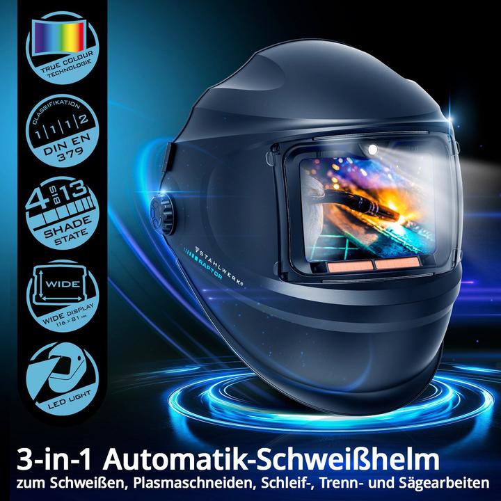 Produktbild Stahlwerk Schweisshelm RAPTOR 3-in-1 Automatik-Schweissermaske mit LED-Licht