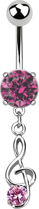 Produktbild Star Piercing Banane silber mit Anhänger Notenschlüssel und Kristall pink (Chirurgenstahl 316L, ohne Messing)