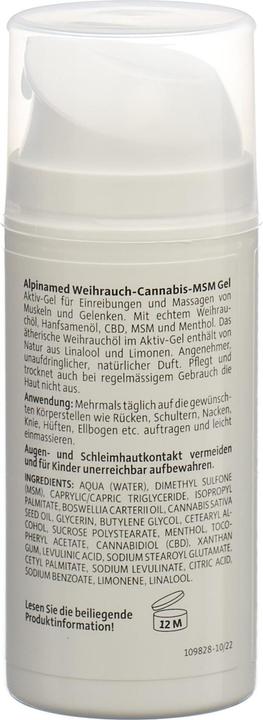 Nährwerte und Zutaten Alpinamed Weihrauch Cannabis MSM Gel Gel (1 x, 100 ml, 161 g)