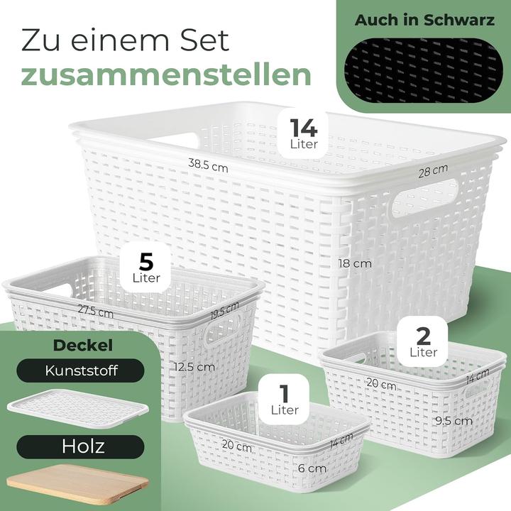 Image du produit Novaliv Aufbewahrungsbox mit Deckel Gross 14L Korb Weiss in Rattan Design Lebensmittelecht Aufbewahrun (14 l)