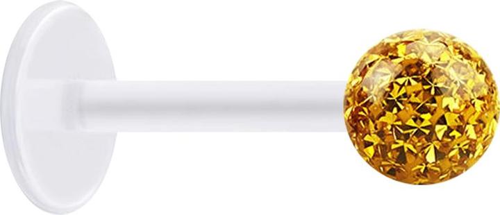 Produktbild Star Piercing Micro Labret transparent mit Kristallkugel topaz und Epoxy Schutzschicht (ohne Messing, Chirurgenstahl 316L, Bioflex)