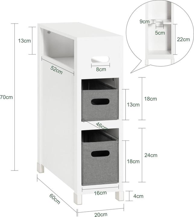 Produktbild SoBuy Nischenregal mit 2 Körben (20 x 70 x 60 cm)