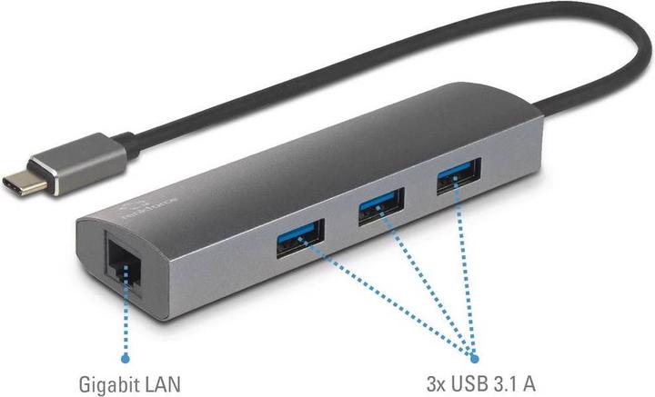 Image du produit Renkforce Adaptateur réseau USB Gigabit Ethernet/Hub (USB 2.0, RJ45 (1x))