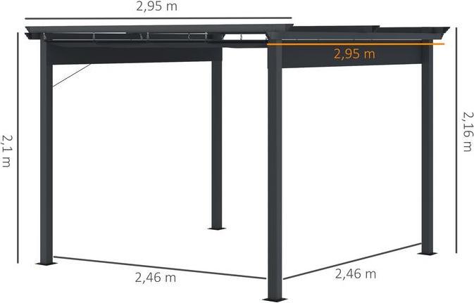 Produktbild Swisshandel24 Pergola 2,95x2,95 m Pavillon Terrassenüberdachung mit Schiebedach Aluminium Polyester Grau (295 cm, 295 cm)