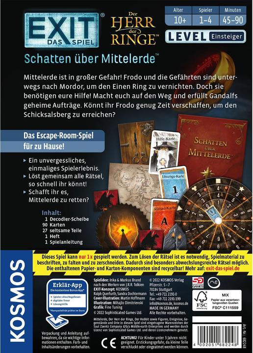 Produktbild Kosmos EXIT - Das Spiel: Schatten über Mittelerde (Deutsch)