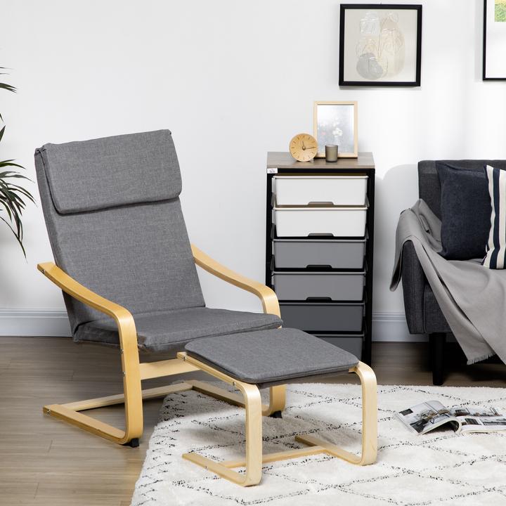 Image du produit Homcom Fauteuil de relaxation avec pouf avec repose-pieds, repose-tête et accoudoirs