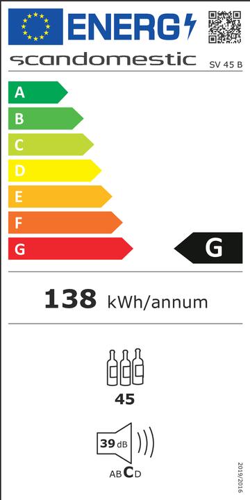 Energie-Label Scandomestic SV 45 B - Weinkühlschrank - 1 Zone - Breite: 55 cm - Tiefe: 55,5 cm - Höhe: 83,5 cm - 1