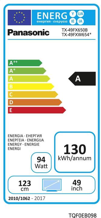 Energie-Label Panasonic Tx-49fxw654 (49", LCD, 4K, 2018)