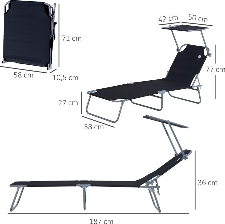 Actual product image Outsunny Sun lounger with sunshade (187 cm)