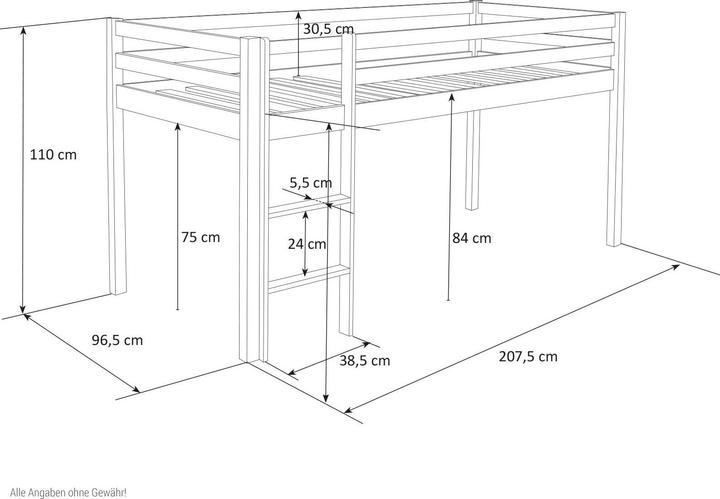 Produktbild Floki24 Hochbett Spielbett Kinderbett mit Lattenrost Leiter Holz Massiv, weiss - 90x200 cm (90 x 200 cm)
