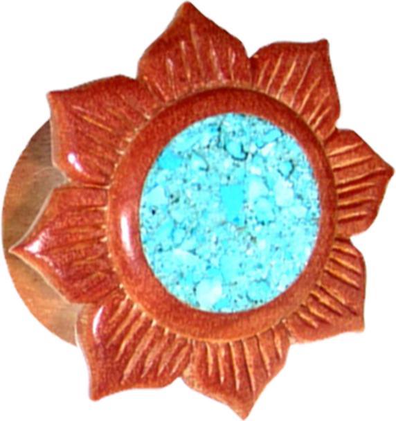 Produktbild Star Piercing Flared Plug Blume mit Türkis Stein aus Sawo Holz (Organisch, ohne Messing, Mineralisch)