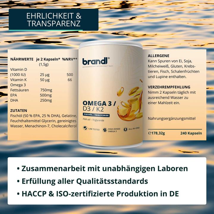 Nährwerte und Zutaten Brandl Omega 3 + D3 K2 (1 Stück, Kapseln, 180 g)