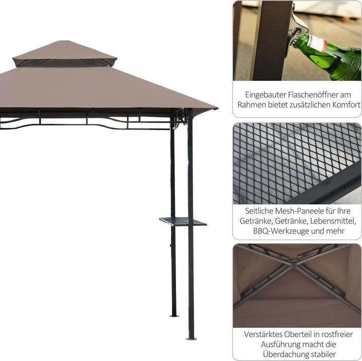 Image du produit Outsunny Pavillon de barbecue double toit ignifugé brun café+noir 245 x 148 x 252 cm (245 cm, 150 cm)