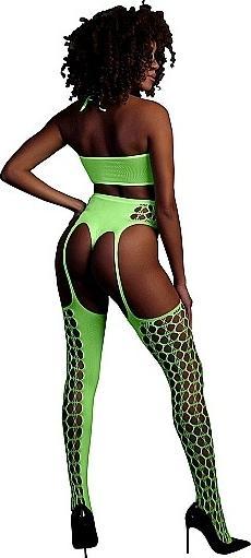 Actual product image Ouch! Two Piece with Crop Top and Stockings - Green - XS/XL (One size)