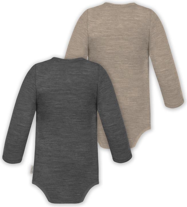 Produktbild Normani 2er Set Unisex Baby Wickelbody Langarm-Strampler Einteiler aus Merinowolle - 9351 (86)